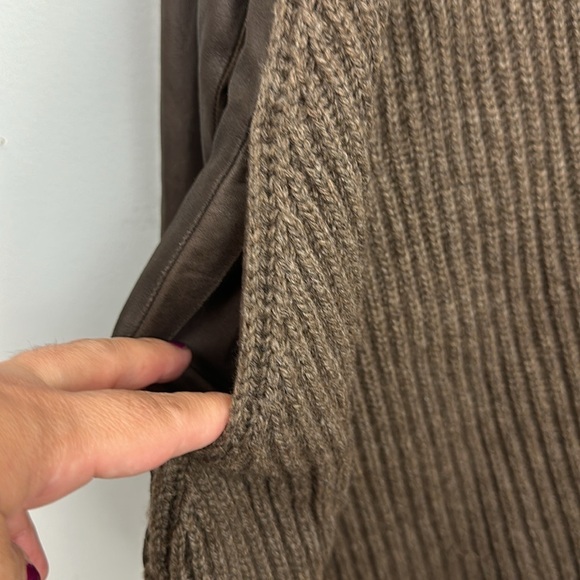 Vince Brown Leather Yak Wool Knit Draped Waterfall Open Front Jacket Sz XS - Picture 7 of 14